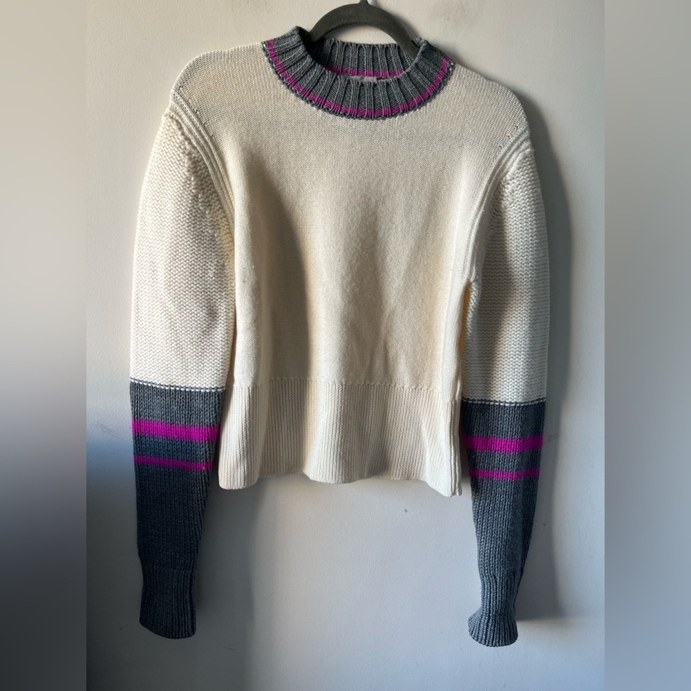 GREY JASON WU 100% Wool Colorblock Puff Sleeved Knit Sweater - Size XS